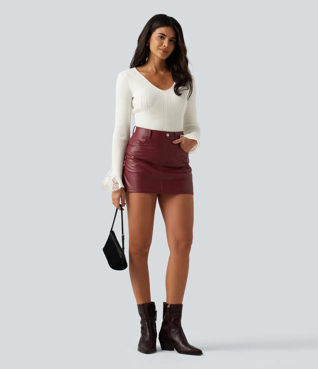 V Neck Long Sleeve Contrast Lace Work Jumper