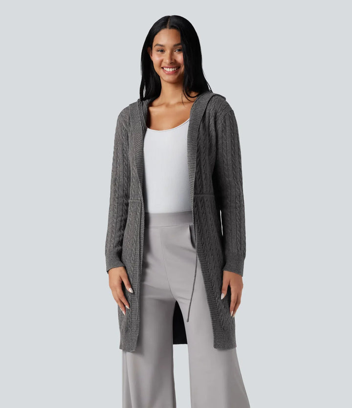 Hooded Long Sleeve Drawstring Casual Longline Cardigan