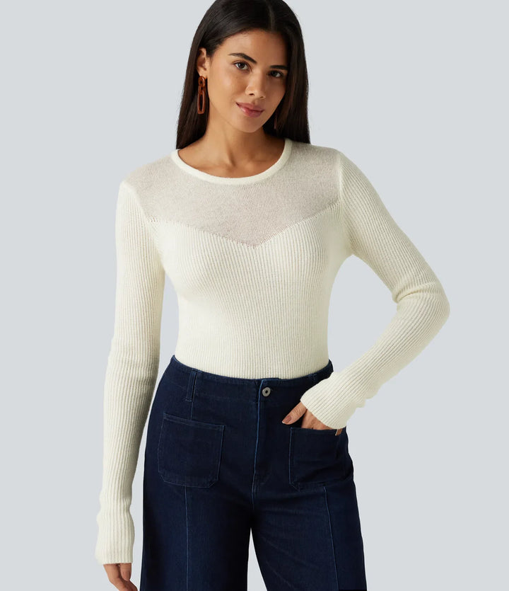 Round Neck Long Sleeve 2-in-1 Slim Casual Jumper