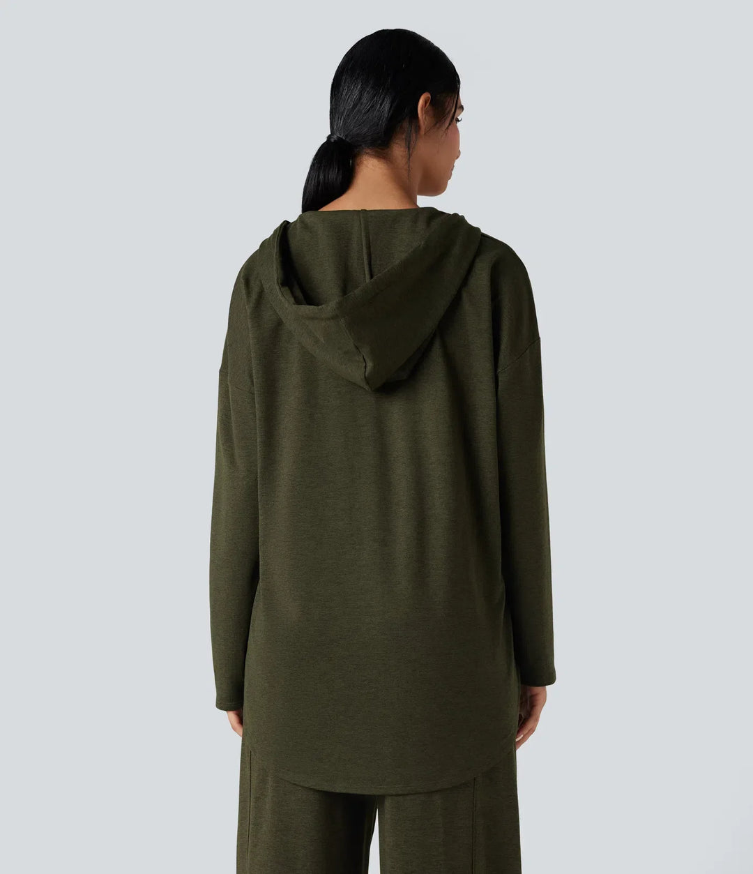 Hooded Curved Hem Oversized Quick Dry Casual Heathered Sweatshirt-UPF40+