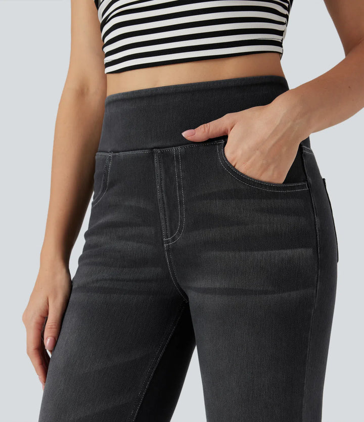 Halara Flex High Waisted Tummy Control Washed Casual Bootcut Jeans with Pockets