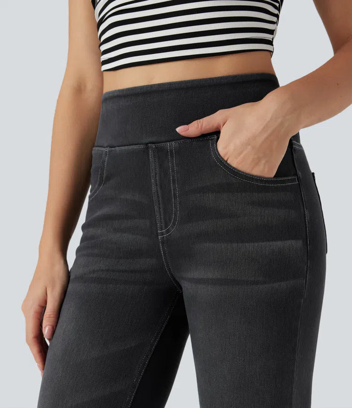 Halara Flex High Waisted Tummy Control Washed Casual Bootcut Jeans with Pockets