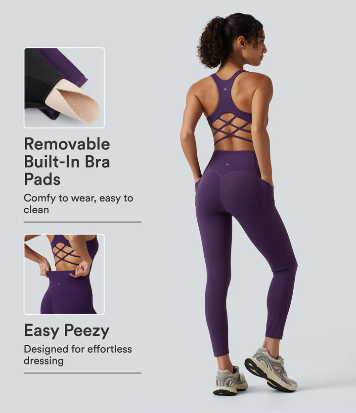 Halara UltraSculpt Built-in Bra Tummy Control Workout Jumpsuit with Pockets-Easy Peezy Edition