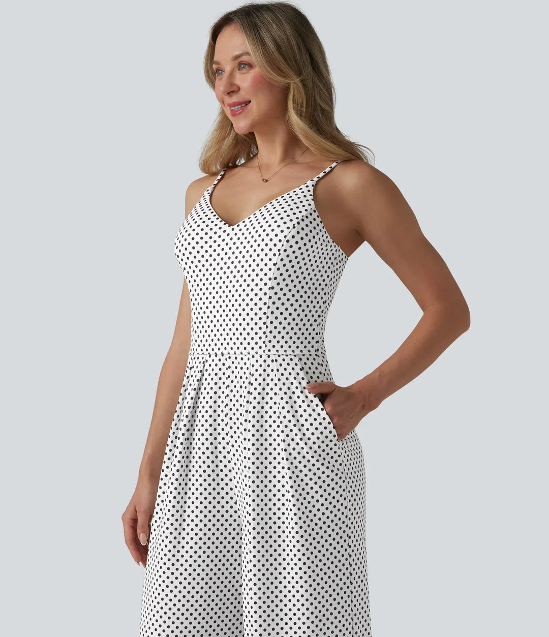V Neck Polka Dot Slip Jumpsuit with Pockets-Easy Peezy Edition