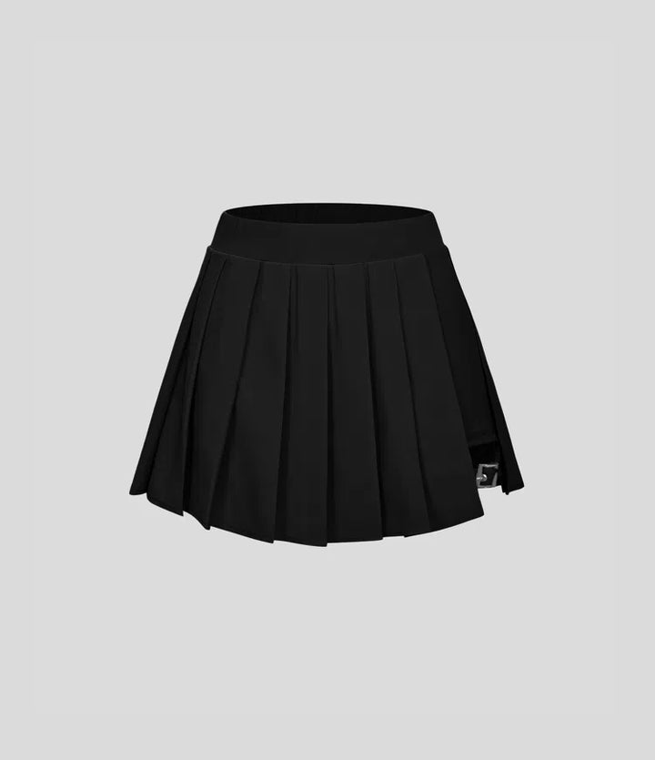 Breezeful High Waisted Pleated 2-in-1 Pocket Adjustable Buckle Micro Mini Quick Dry Party Skirt