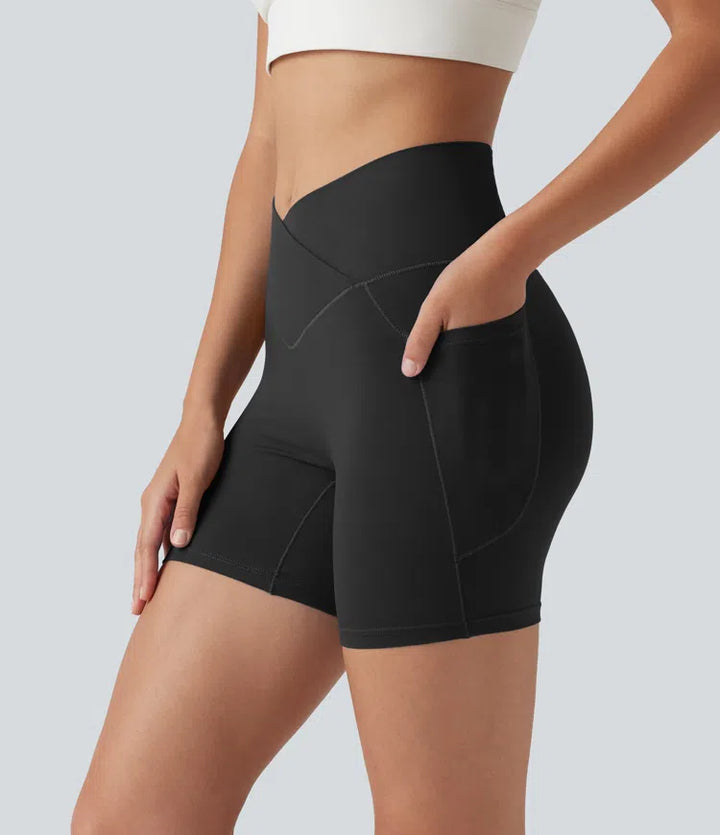 SoftlyZero High Waisted Crossover Yoga Biker Shorts 5&
