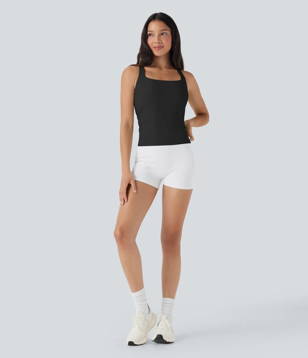 SoftlyZero Airy Square Neck Cropped InstantCool Running Tank Top-Longer Length