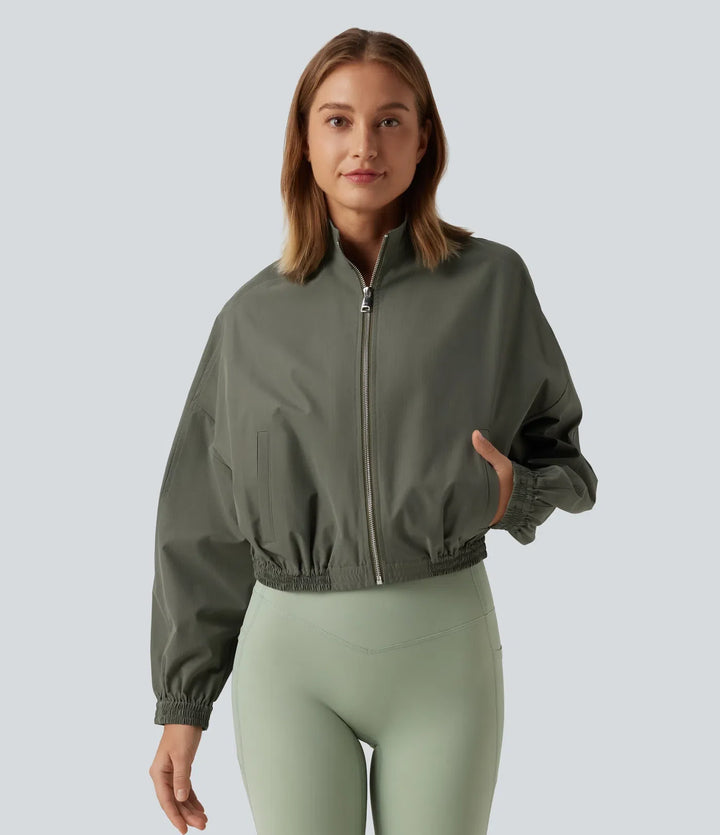 Stand Collar Long Sleeve Running Jacket with Pockets