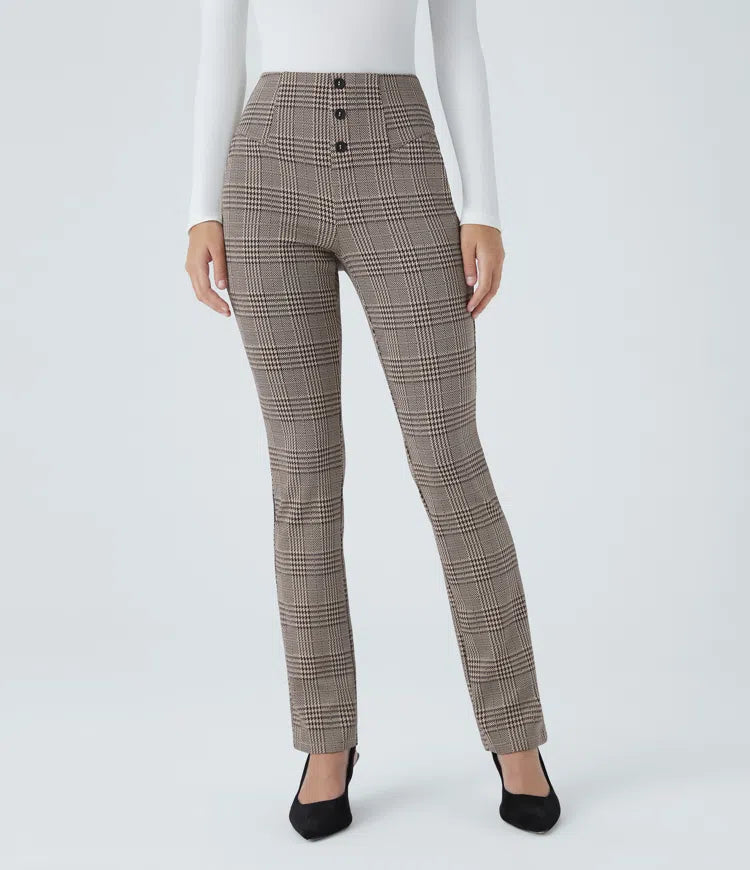 Halara Flex High Waisted Houndstooth Plaid Skinny Work Trousers with Pockets