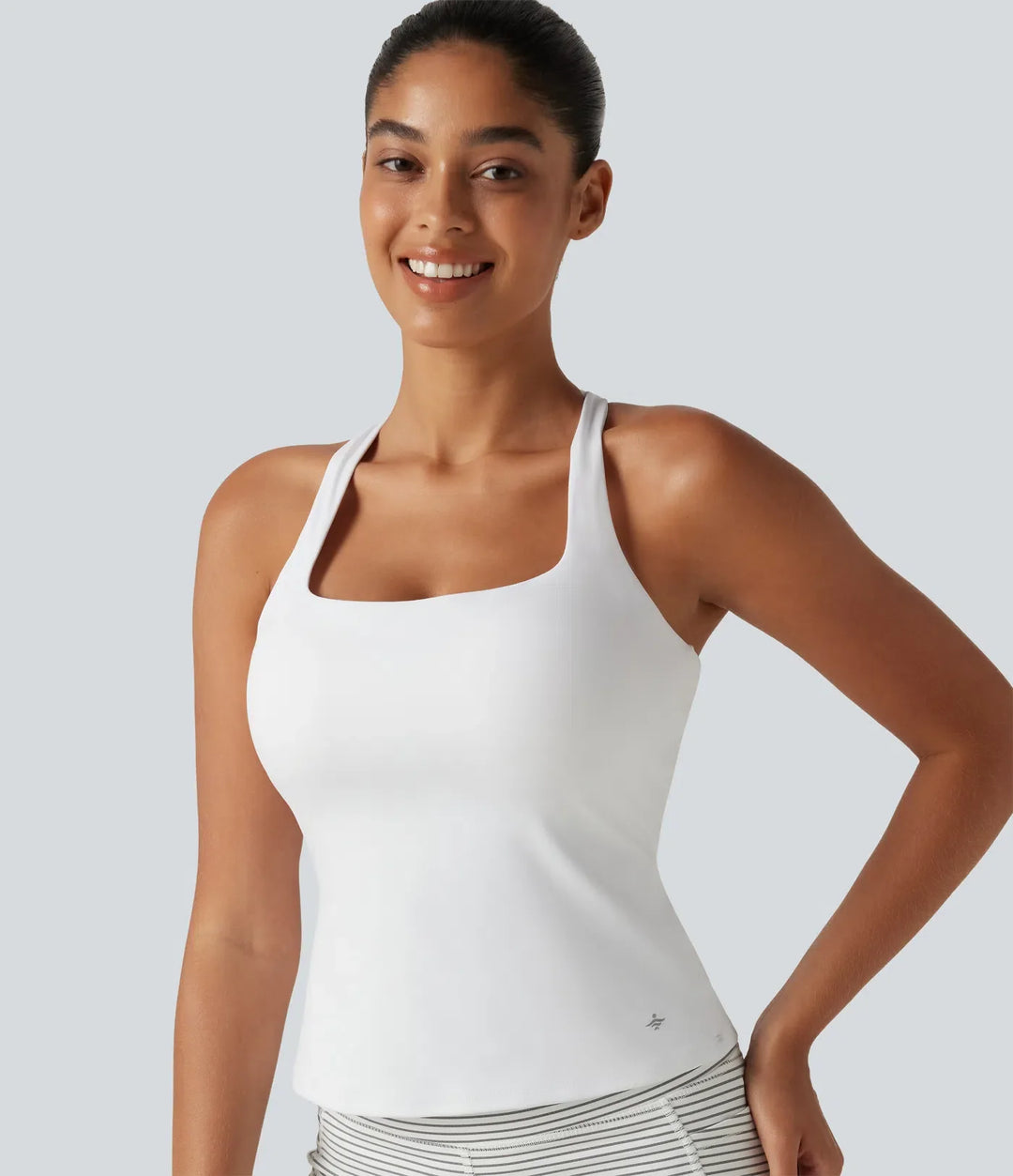 SoftlyZero Airy Square Neck Built-in Bra InstantCool Training Tank Top-Longer Length-UPF50+ DD-F Cups