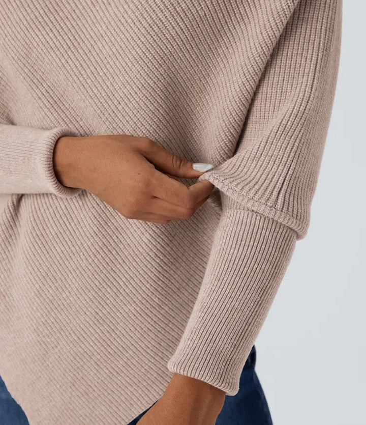 Turtleneck Batwing Sleeve Asymmetric Hem Casual Jumper