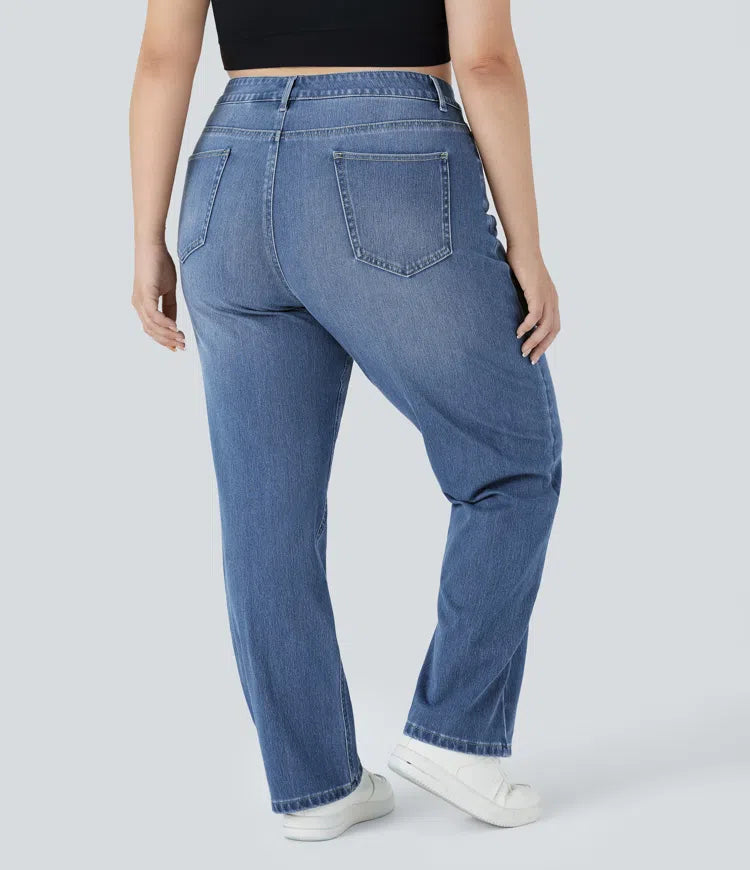 Halara Flex High Waisted Pockets Straight Leg Washed Casual Plus Size Jeans