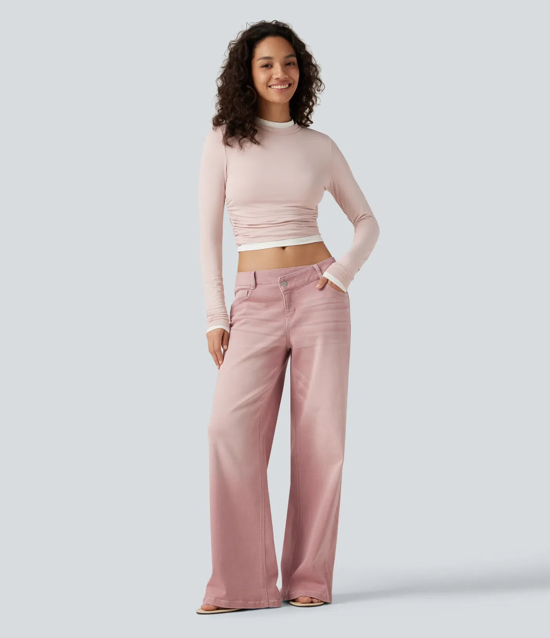 Low Rise Asymmetric Wide Leg Colorful Casual Jeans with Pockets