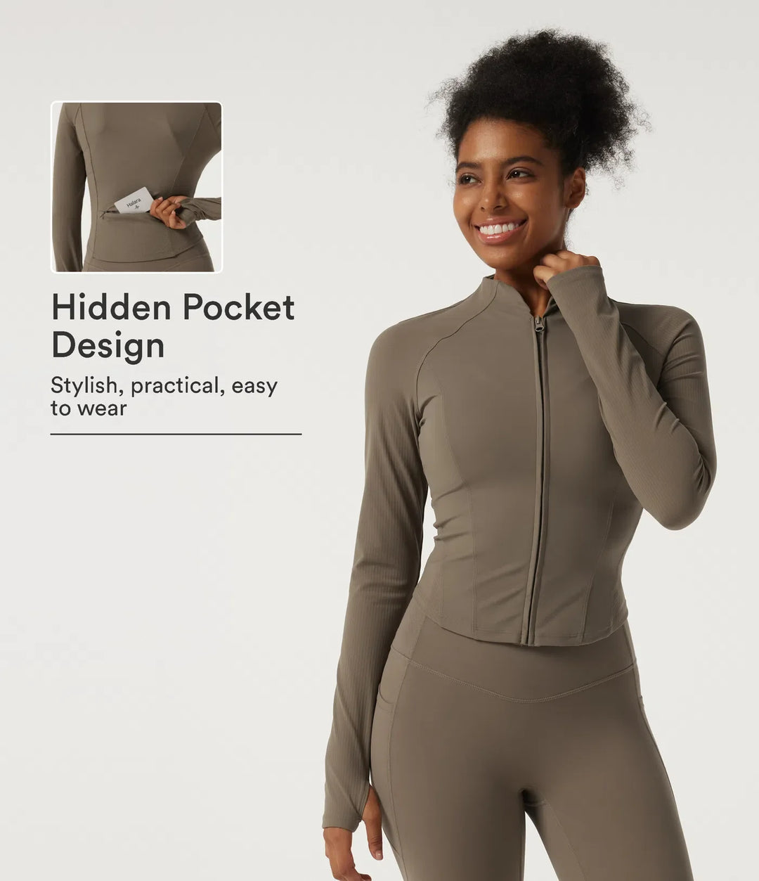 Halara UltraSculpt Mock Neck Long Sleeve Yoga Curvy Jacket with Thumbholes and Pockets