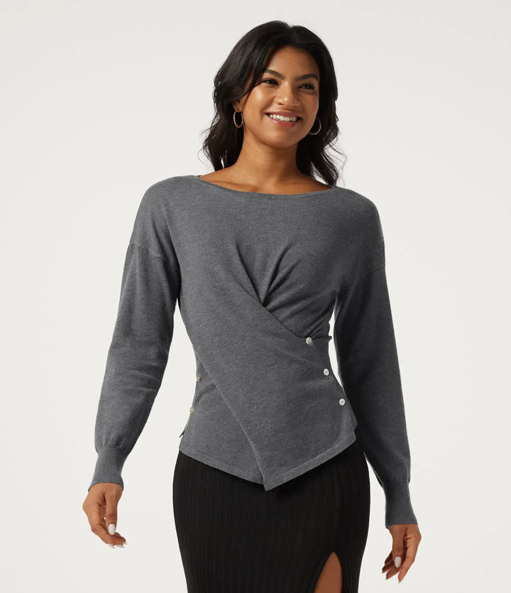 Boat Neck Long Sleeve Asymmetric Casual Jumper