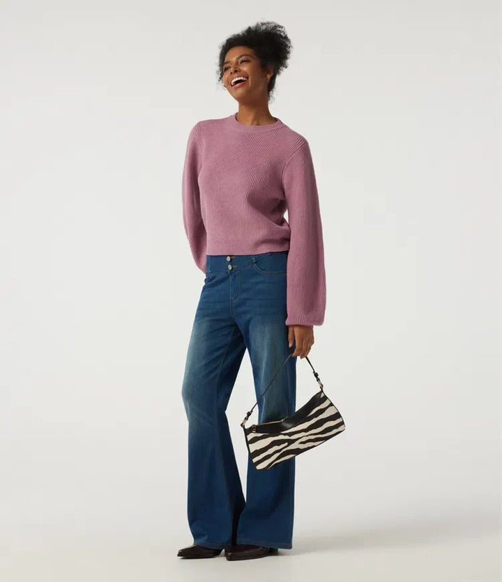 Round Neck Puff Long Sleeve Casual Jumper