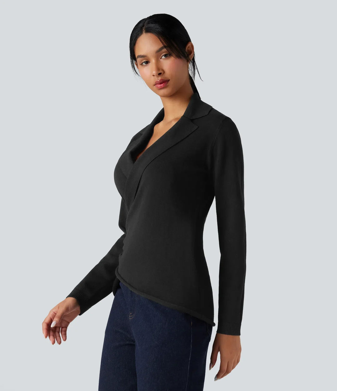 V-neck Long Sleeve Wrap Work Jumper