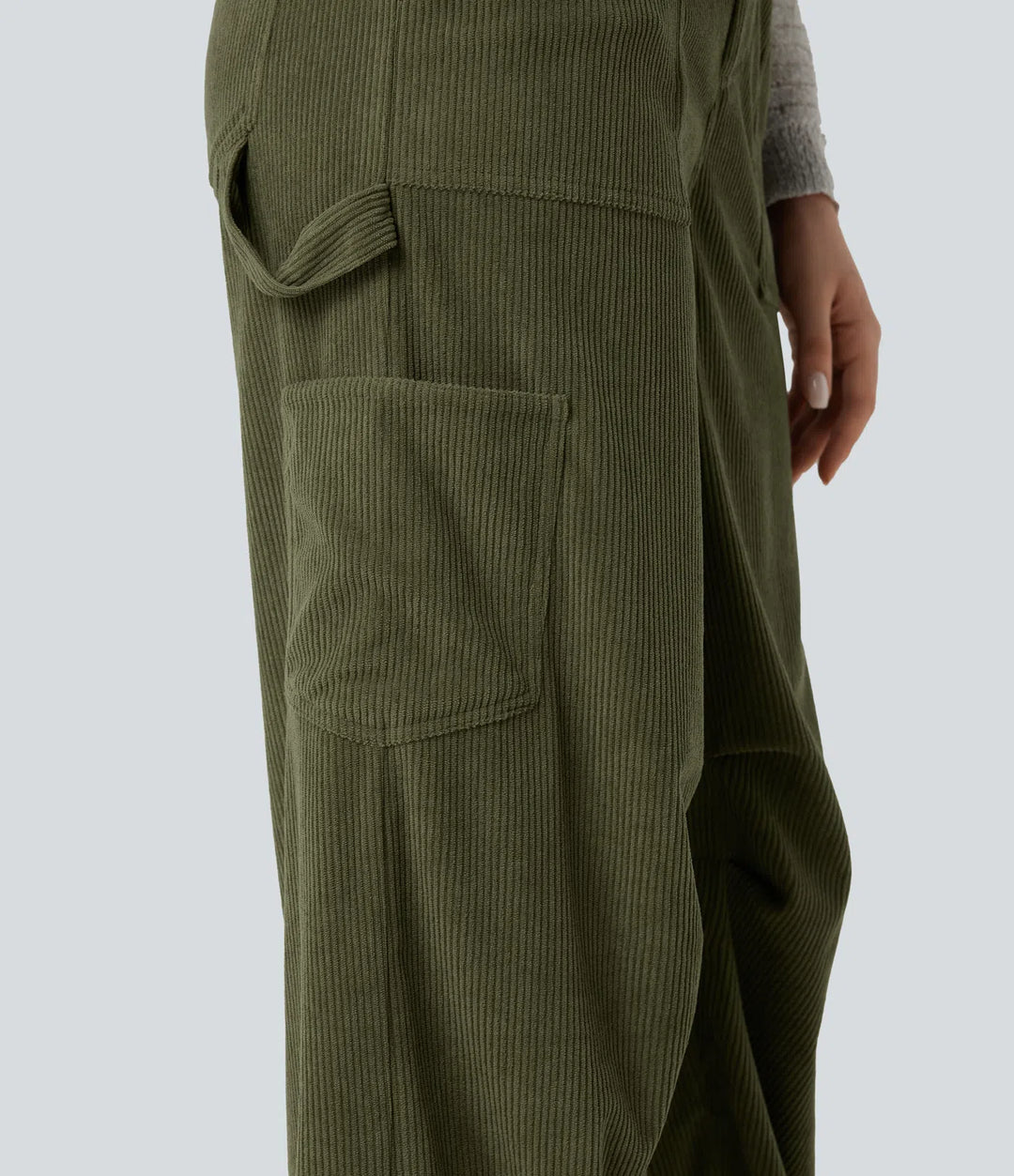 High Waisted Straight Leg Corduroy Casual Trousers with Pockets