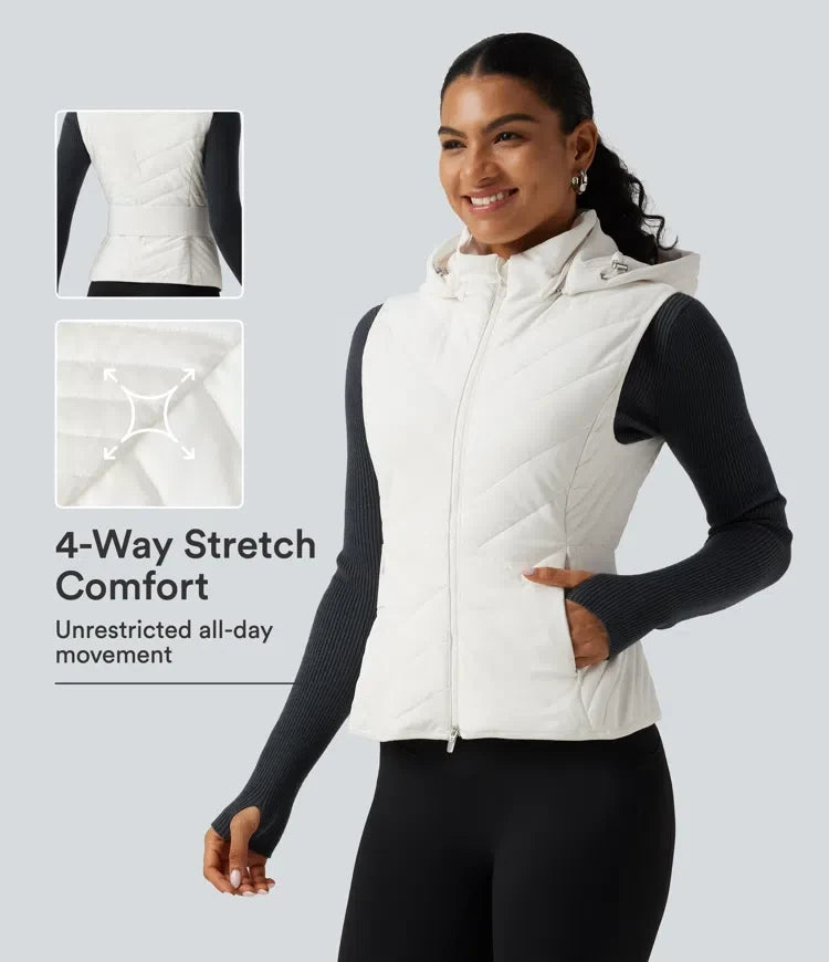 PuffFlex Removable Hood Quilted Casual Padded Vest with Pockets