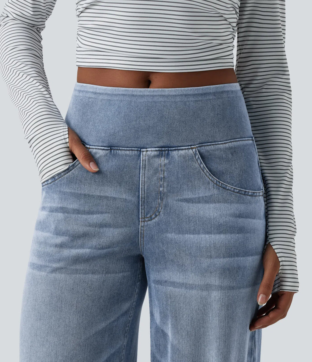 Halara Flex Mid Rise Draped Lyocell Washed Casual Baggy Wide Leg Jeans with Pockets