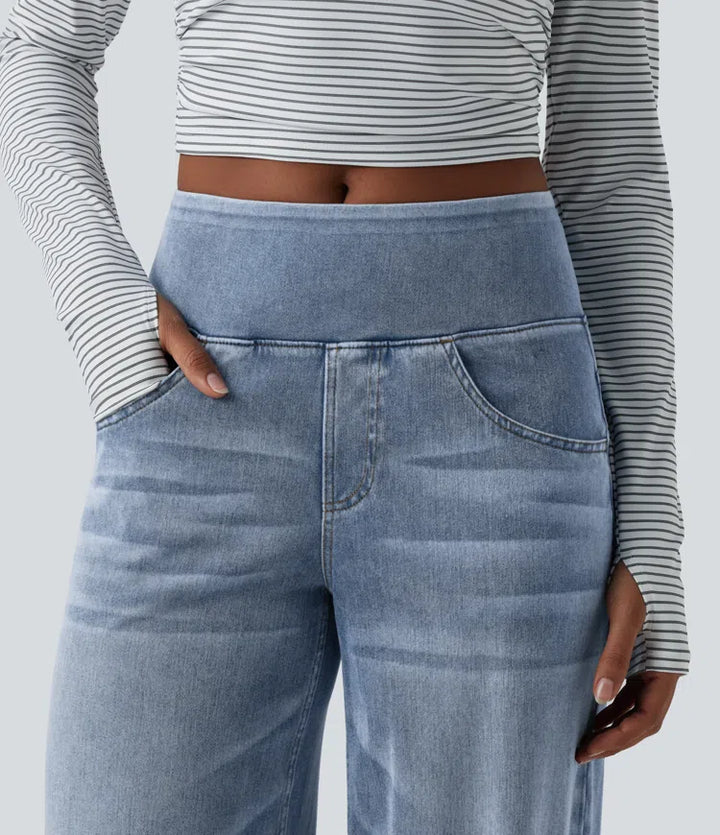 Halara Flex Mid Rise Draped Lyocell Washed Casual Baggy Wide Leg Jeans with Pockets