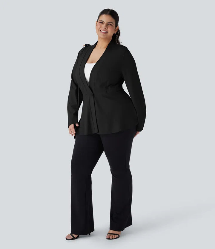 Plus Size V Neck Long Sleeve Single Front Work Peplum Jacket