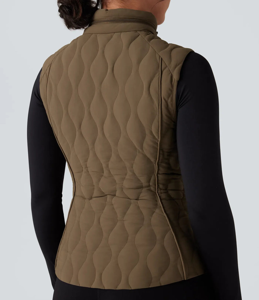 PuffFlex Packable High Neck Zipper Running Quilted Vest with Pockets