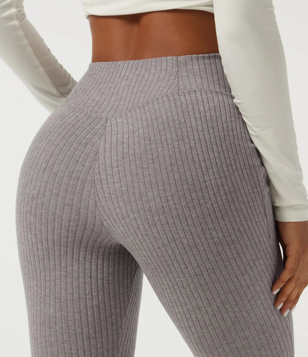 Ribbed Knit Crossover High Waisted Skinny Casual Leggings with Pockets