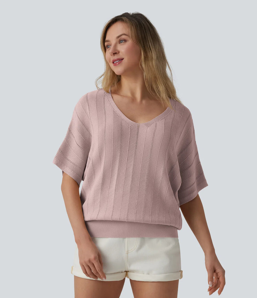 V Neck Short Sleeve Casual Jumper