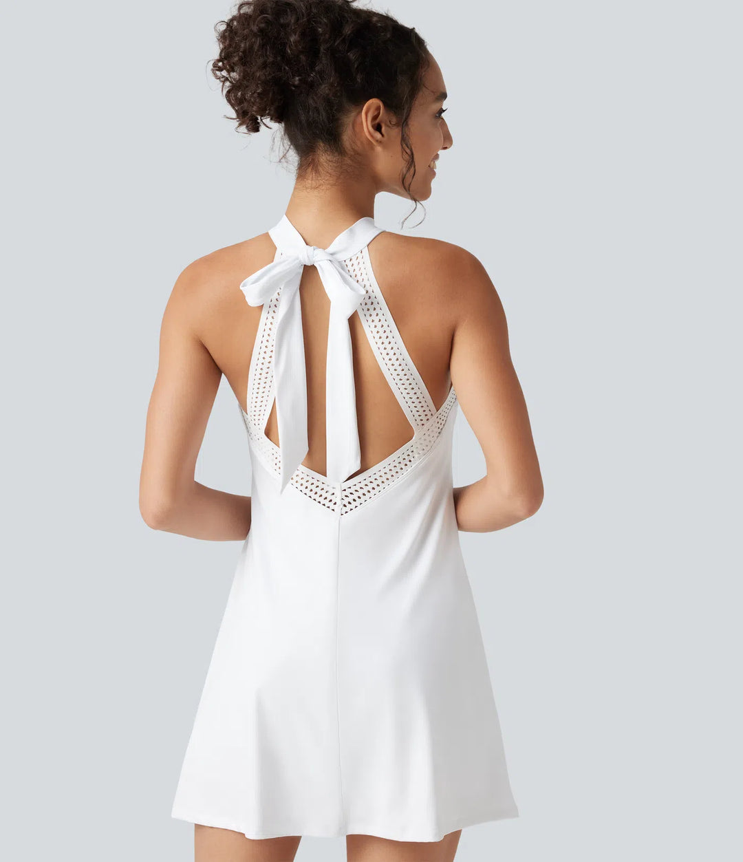 SoftlyZero Airy Tie Back Built-in Bra 2-in-1 InstantCool Mini Yoga Active Dress with Pocket-Longer Length