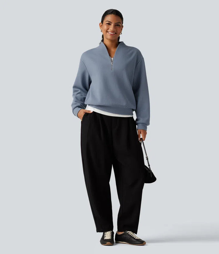 V Neck Long Sleeve Waffle Casual Sweatshirt