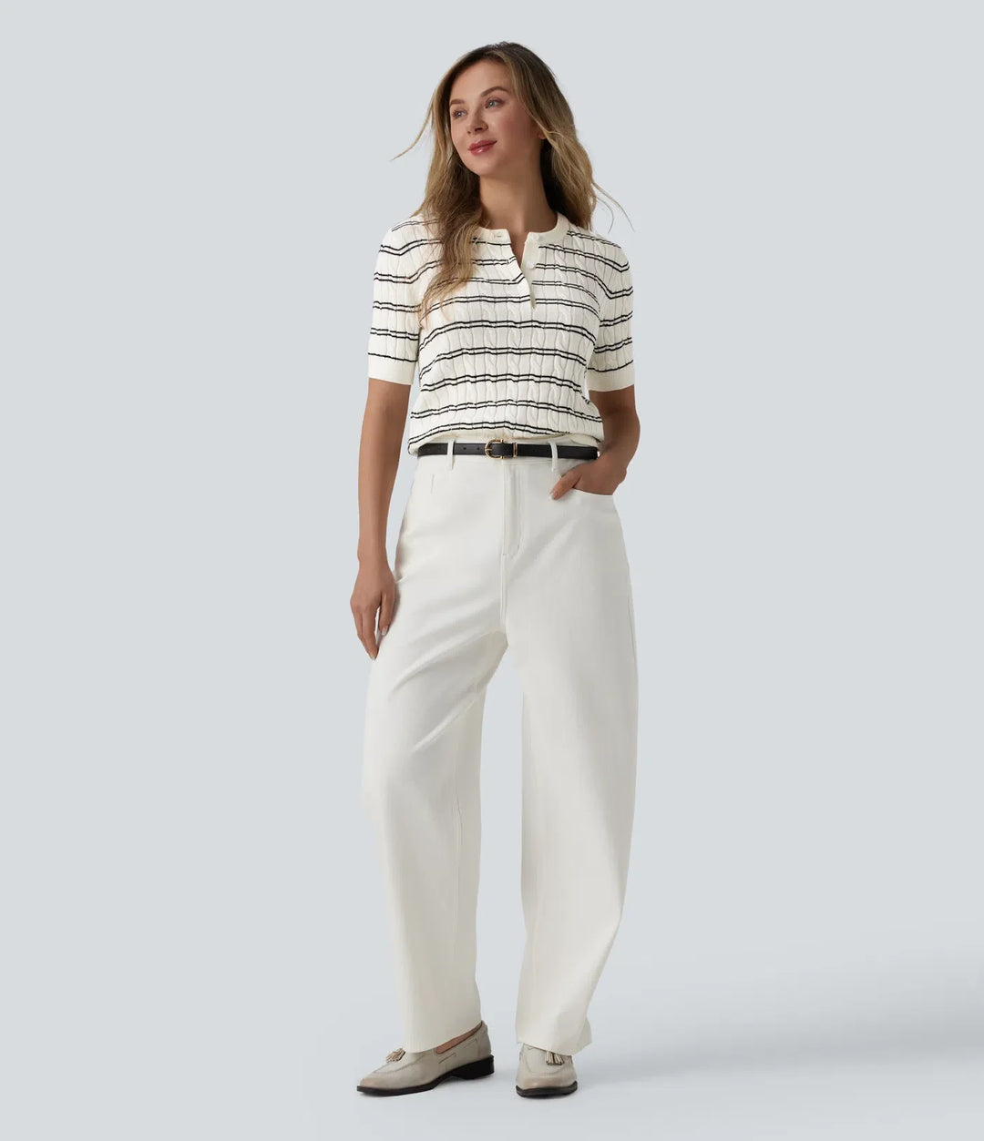 Henley Short Sleeve Stripes Work Jumper