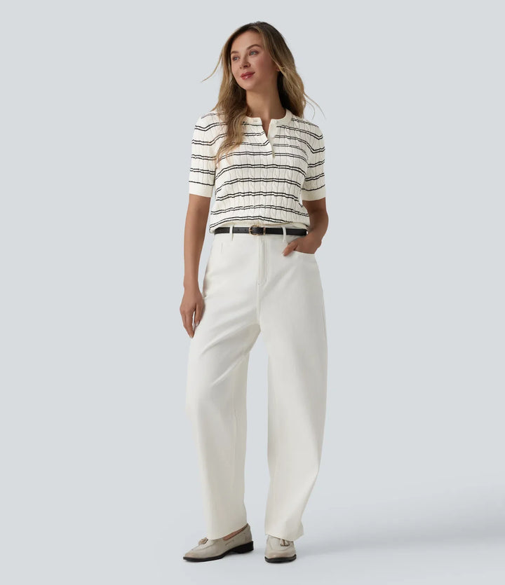 Henley Short Sleeve Stripes Work Jumper