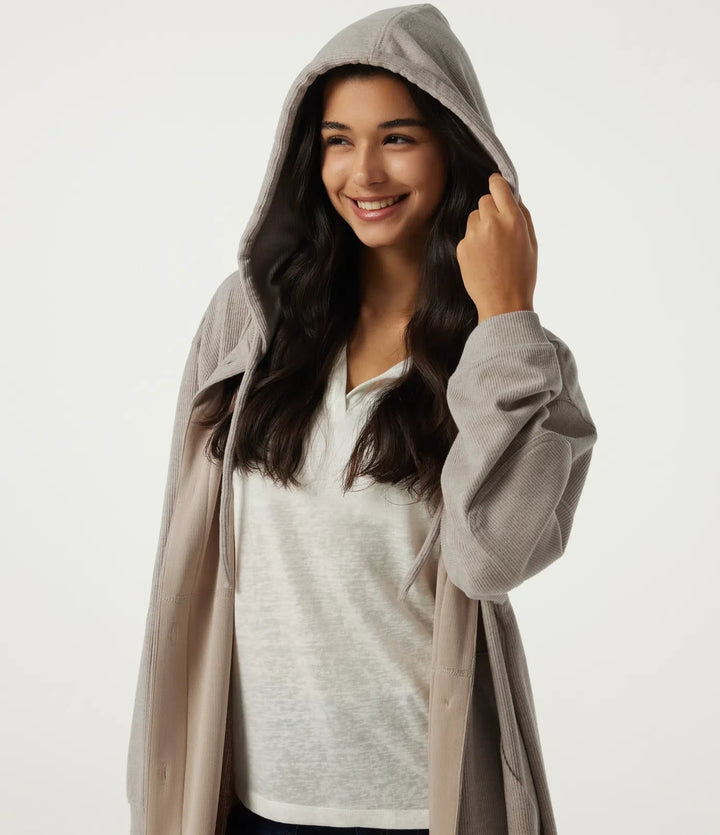 Hooded Long Sleeve Longline Casual Jacket with Pockets