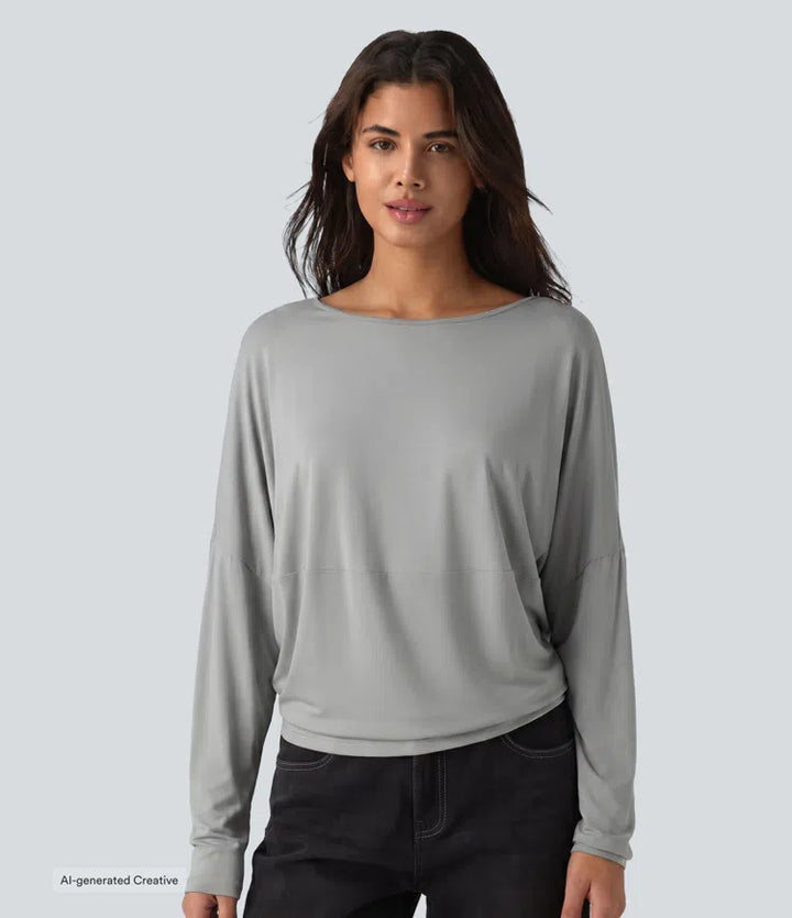 Round Neck Long Sleeve Relaxed Casual Top