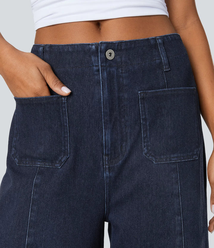 Halara Flex High Waisted Pockets Washed Casual Wide Leg Jeans
