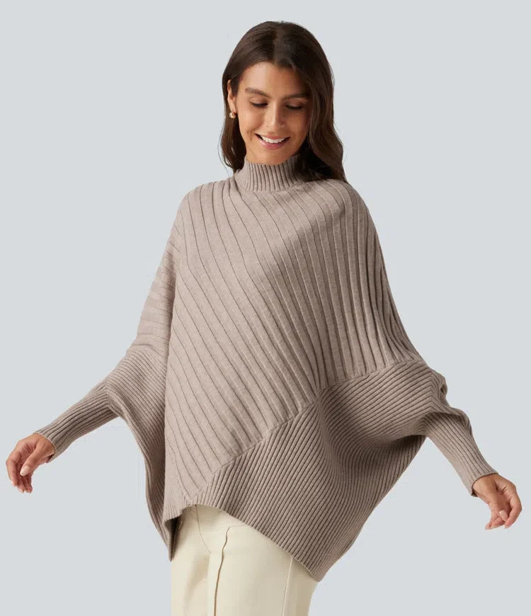 High Neck Batwing Long Sleeve Oversized Casual Jumper