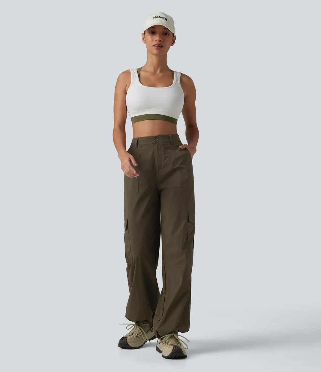 High Waisted Hiking Cargo Straight Leg Trousers with Pockets