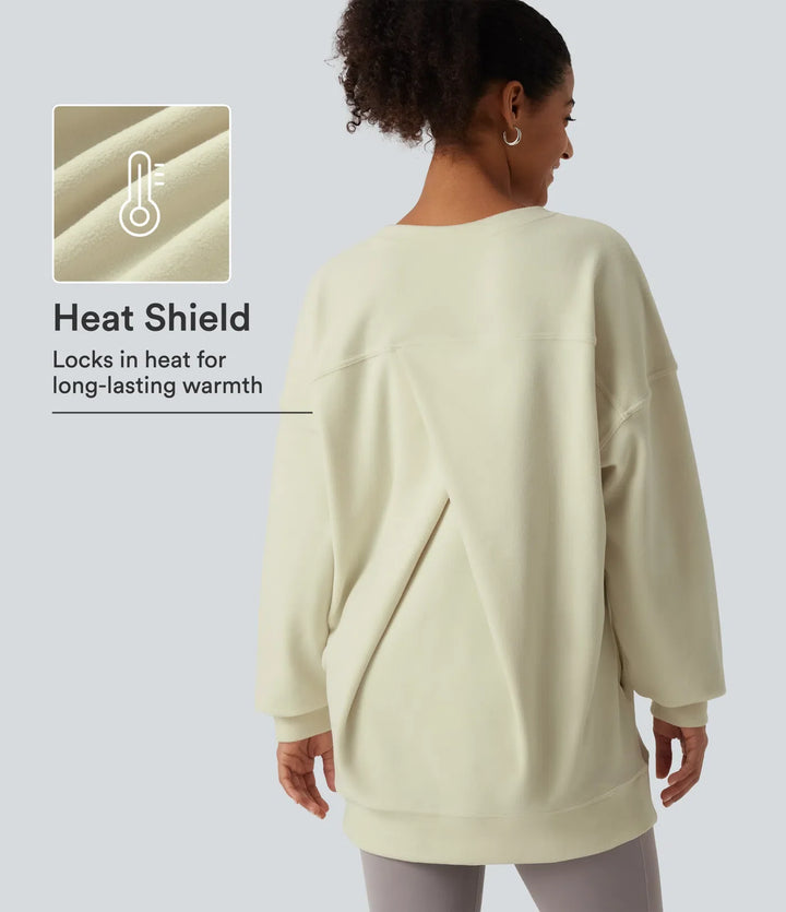 Round Neck Long Sleeve Crisscross Back Fleece Casual Sweatshirt with Pockets