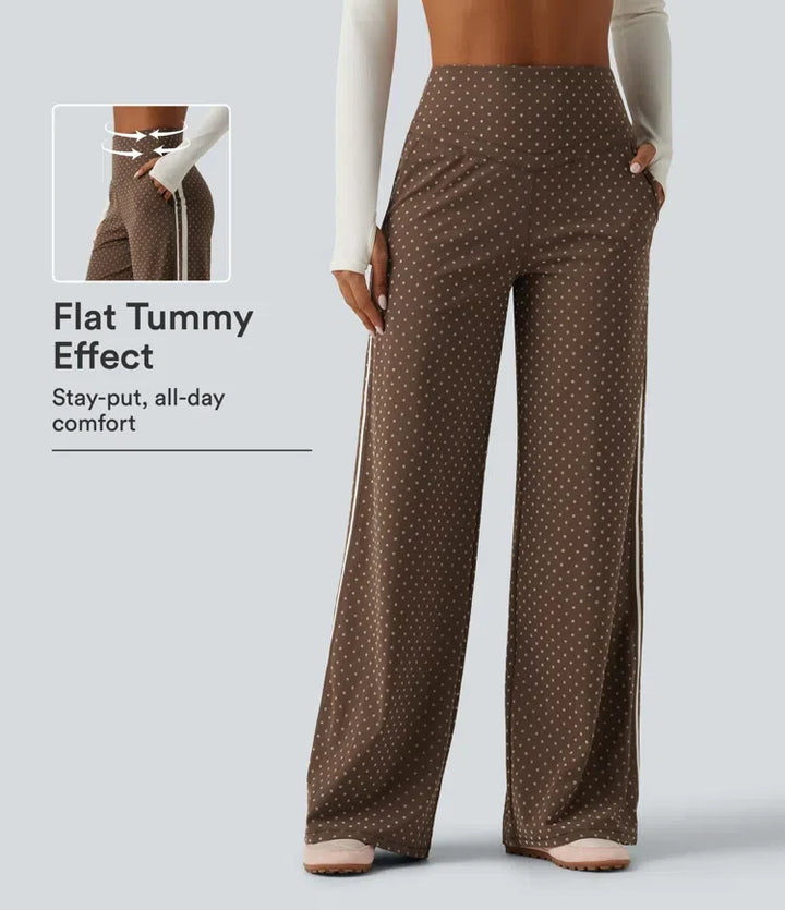 Halara UltraSculpt Flocked High Waisted V Shaped Tummy Control Straight Leg Polka Dot Yoga Trousers with Pockets