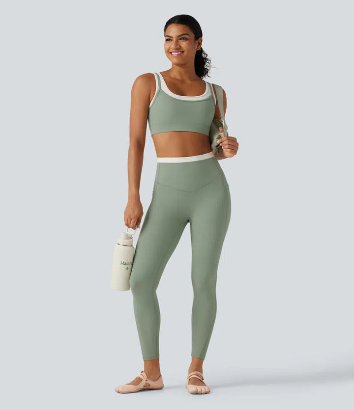 Halara UltraSculpt Medium Support U Neck Built-in Bra Twisted colourBlock Yoga Sports Bra