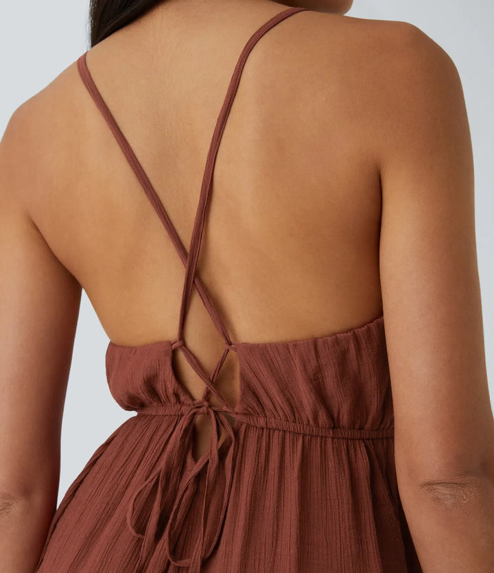 Spaghetti Strap Lace Up Pocket Jumpsuit