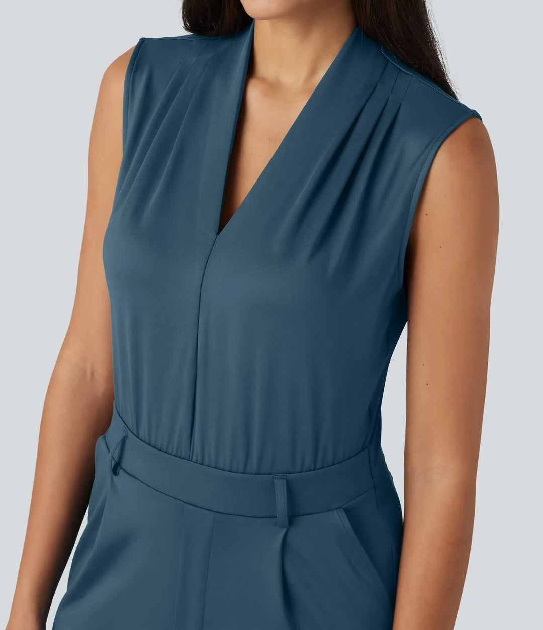 V Neck Sleeveless Work Jumpsuit with Pockets-Easy Peezy Edition