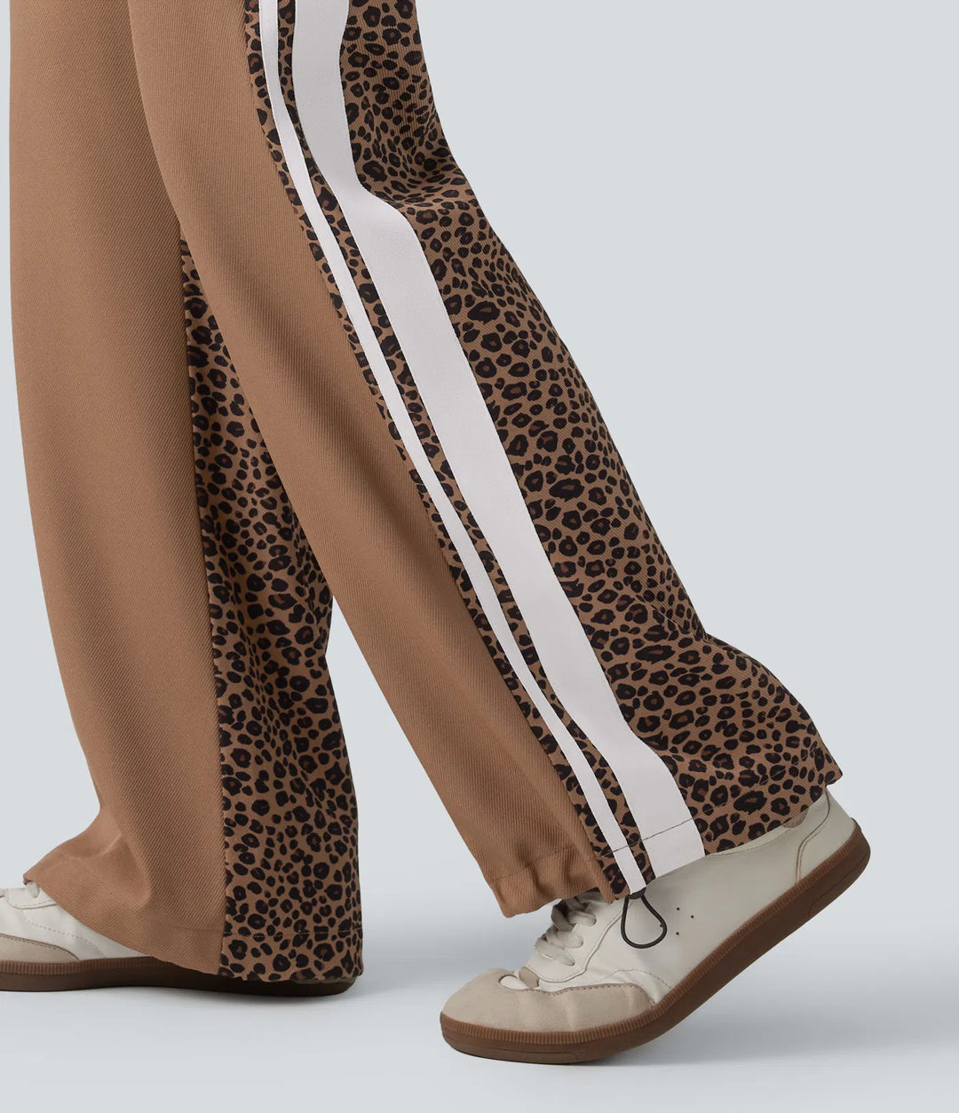 Mid Rise Drawstring colourBlock Stripes Contrast Leopard Casual Baggy Trousers with Pockets