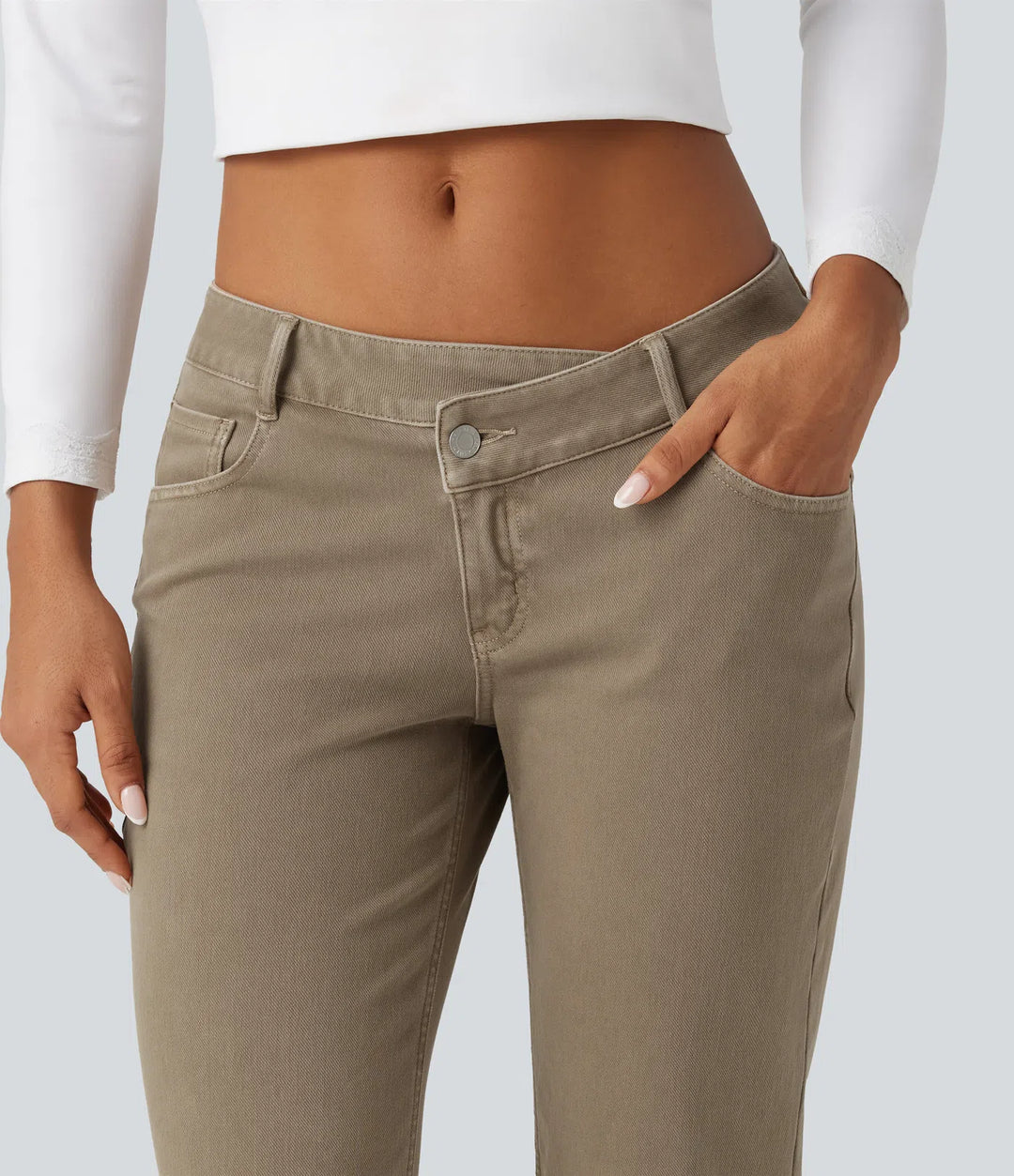 Halara Flex Low Rise Asymmetric Straight Leg colourful Casual Jeans with Pockets