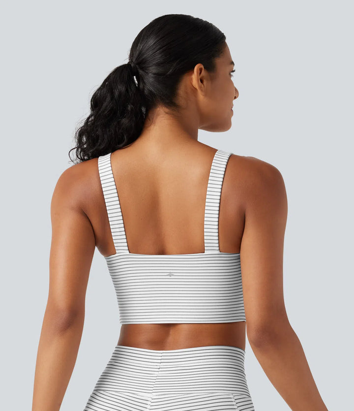 Low Support Non-Removable Pad Push-Up Stripe Yoga Sports Bra