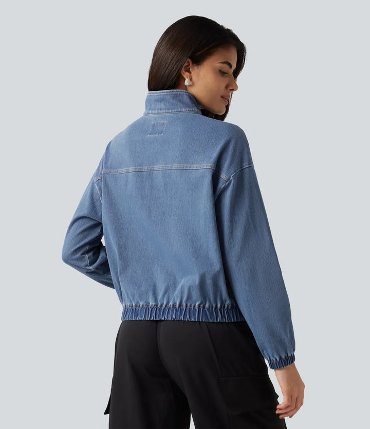 Halara Flex High Neck Long Sleeve Denim Casual Jacket with Pockets