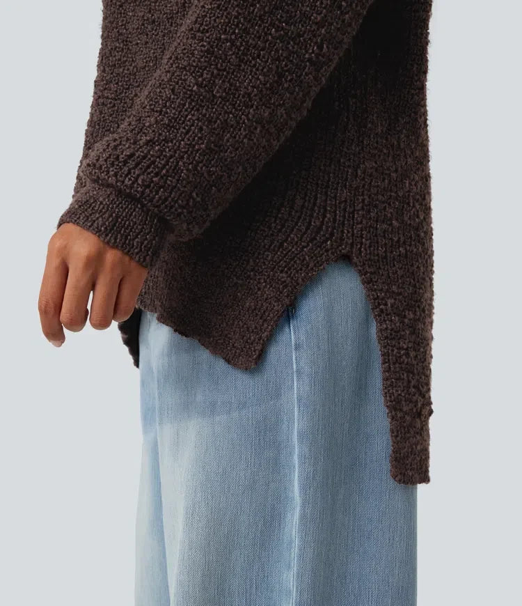 V Neck Long Sleeve High Low Casual Jumper