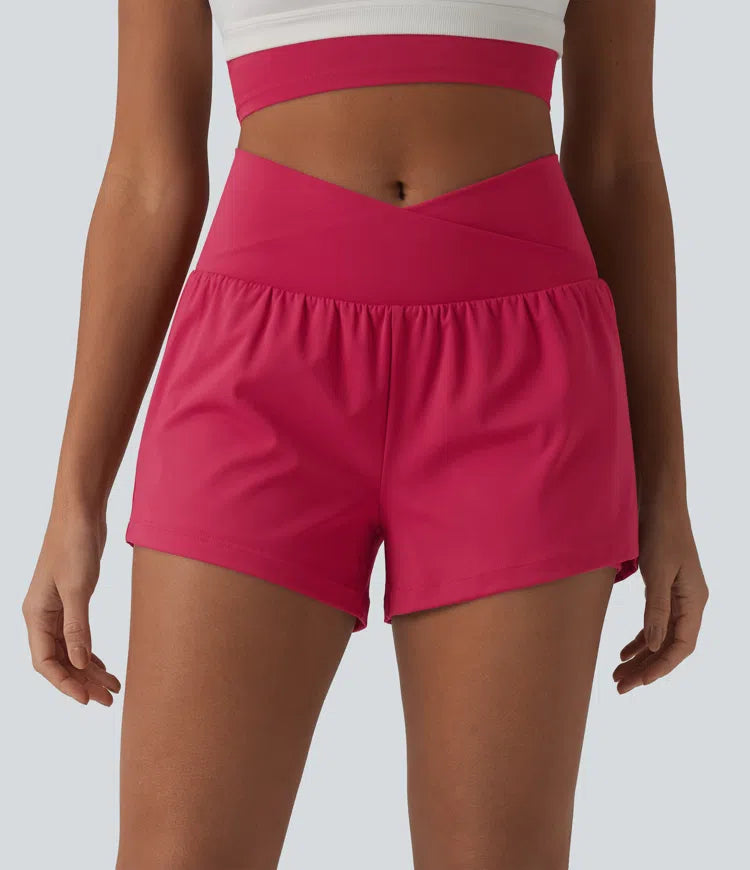SoftlyZero Airy Crossover High Waisted 2-in-1 InstantCool Yoga Shorts 3&