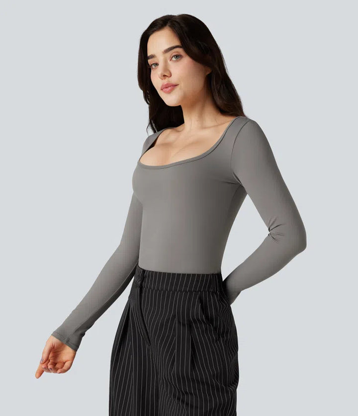 SoftlyZero Airy Scoop Neck Long Sleeve Work T-Shirt